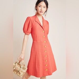 Anthropologie Coral Button-Front Midi Dress